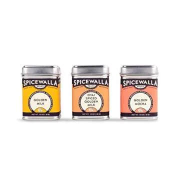 Spicewalla Golden Milk Turmeric Latte Powder 3-Pack Sampler Collection - Classic Golden Milk (1.5 oz), Chai Spiced (1.3 oz) & Golden Mocha (1.3 oz)