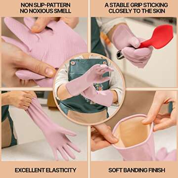 MAMISON 3 Pairs Colorful Reusable Waterproof Household Dishwashing Cleaning Rubber Gloves, Non-Slip Kitchen Glove (Medium)