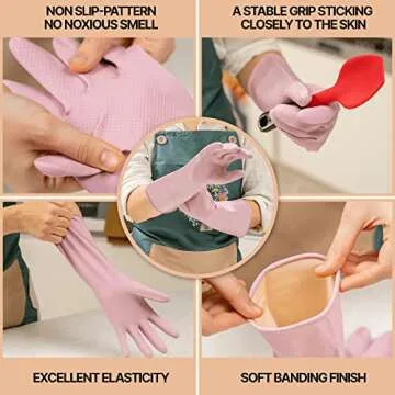 MAMISON 3 Pairs Colorful Reusable Waterproof Household Dishwashing Cleaning Rubber Gloves, Non-Slip Kitchen Glove (Medium)