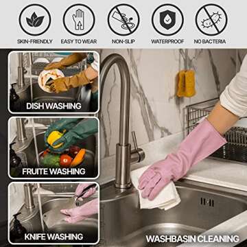MAMISON 3 Pairs Colorful Reusable Waterproof Household Dishwashing Cleaning Rubber Gloves, Non-Slip Kitchen Glove (Medium)