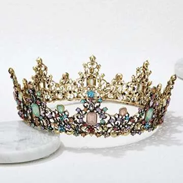 SWEETV Jeweled Baroque Queen Crown for Women