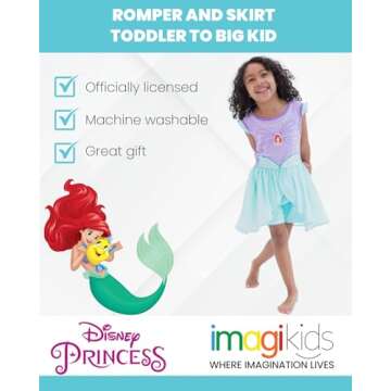 Disney Princess Ariel Toddler Girls Romper With Skirt Overlay 5T