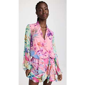 ROCOCO SAND Women's Zazu Short Dress, Motley Tropical, Floral, Pink, S