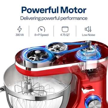 VIVOHOME 4.75 Quart Stand Mixer, 8 Speed Kitchen Electric Food Mixer, Household Stand Mixer for Baking, Cake, Bread with Beater, Dough Hook, Wire Whip and Egg Separator, Red