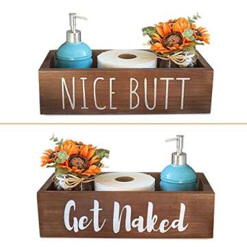 YELLOW LOTUS Wooden Toilet Tray Tank Topper - 14 inch Wood Toilet Paper Box for Back of Toilet, Funn...