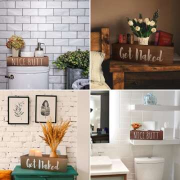 YELLOW LOTUS Funny Wooden Toilet Tray - Fun Bathroom Organizer