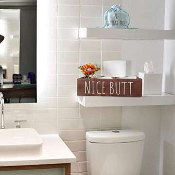 YELLOW LOTUS Funny Wooden Toilet Tray - Fun Bathroom Organizer