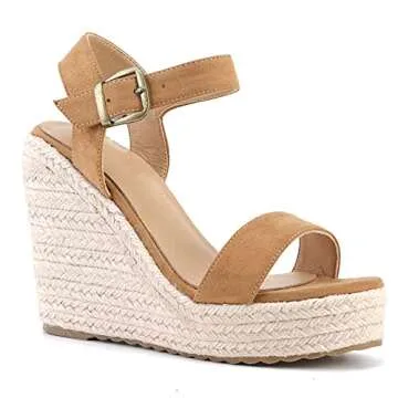 SUMOJIU Women'S Wedge Sandals Platform, Ankle Strap Wedge Sandals Open Toe Casual Summer Straw Woven...