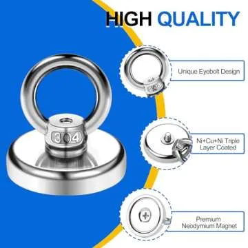 DIYMAG Magnetic Hooks 60 lbs(27 KG) Pulling Force Rare Earth Magnetic Hooks with Countersunk Hole Eyebolt for Home, Kitchen, Workplace, Office and Garage, 10 Packs