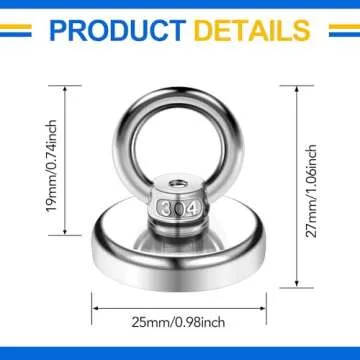 DIYMAG Magnetic Hooks 60 lbs(27 KG) Pulling Force Rare Earth Magnetic Hooks with Countersunk Hole Eyebolt for Home, Kitchen, Workplace, Office and Garage, 10 Packs