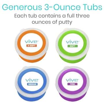 Vive Exercise Putty (4-Pack) - Therapeutic, Occupational and Therapy Tool - Thinking and Stress - Finger, Hand Grip Strength Exercises - Extra Soft, Soft, Medium, Firm Sensory Kit - Squeezable Ball