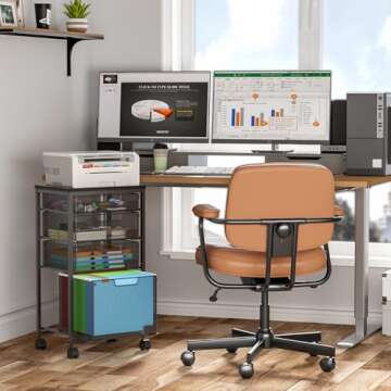 Rolling File Cart with 4 Storage Drawers, Filing Cabinet for Home Office, Hanging File Folder Organi...