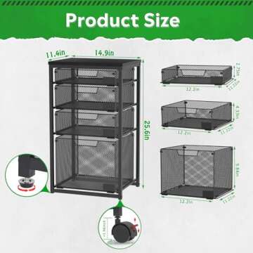 Rolling File Cart with 4 Storage Drawers, Filing Cabinet for Home Office, Hanging File Folder Organizer with Wheels Under Desk, Utility Craft Cart Printer Stand, Black, Patent Pending