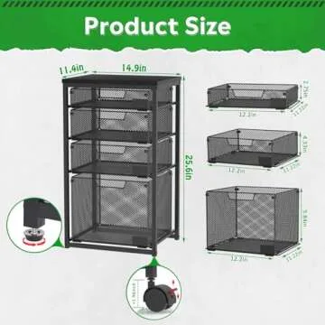 Rolling File Cart with 4 Storage Drawers, Filing Cabinet for Home Office, Hanging File Folder Organizer with Wheels Under Desk, Utility Craft Cart Printer Stand, Black, Patent Pending