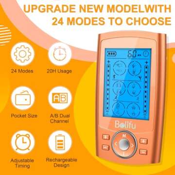 Belifu TENS Unit PMS Massager 24 Modes Muscle Stimulator for Pain Relief Therapy, Electronic Tens Ma...