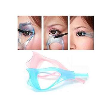 2PCS Women Lady Upper Lower Eyelash Mascara Guard Applicator Guide Template with Eyelash Comb Girls Plastic Eye Lash Assistant Helper Stencil Shaper for Beginners Cosmetic Makeup Tools