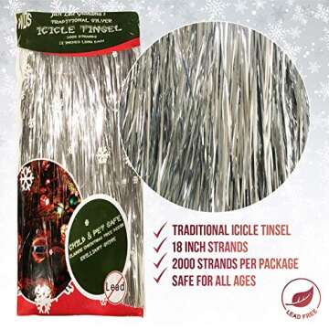 Premium Icicle Tinsel Strands for Christmas Tree - 2000 Old-Fashioned Silver Icicles Garland for Xma...