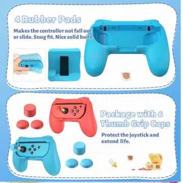 FastSnail Grips Compatible with Nintendo Switch Joy-Con, Wear-Resistant Handle Kit Compatible with Switch Joy Cons Controllers, 2 Pack (Blue and Red)