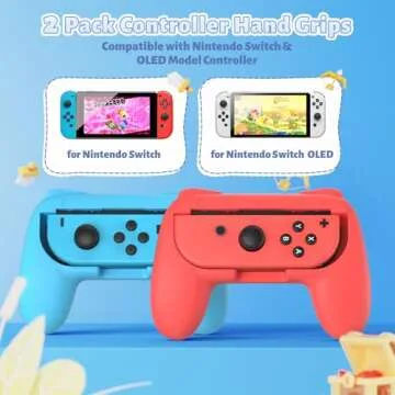FastSnail Grips Compatible with Nintendo Switch Joy-Con, Wear-Resistant Handle Kit Compatible with Switch Joy Cons Controllers, 2 Pack (Blue and Red)