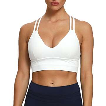 Aoxjox Women's Workout Sports Bras Fitness Backless Padded Trainning Infinity Active Gym Bra Yoga Crop Tank Top (White, Small)