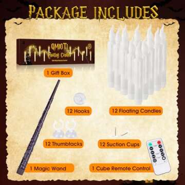 Qmioti Floating Candles with Wand Timer Remote Control - 12 Pack Flickering Warm Light LED Candle, H...