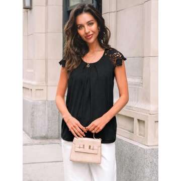 AUTOMET Women’s Lace Cap Sleeve Dressy Top - Chic for Summer and Work