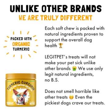 Turmeric Curcumin Hip & Joint Dogs Supplement Anti-Inflammatory Support for Arthritis & Mobility with Collagen & BioPerine Pain Relief Antioxidant Digestive Cardiovascular and Liver Health 120 Chews