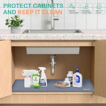 FORWOS Waterproof Under Sink Mat 34" x 22", Silicone Cabinet Liner, Rubber Protector for Kitchen and Bathroom, Keeps Cabinets Clean, Dry, and Organized (Grey)