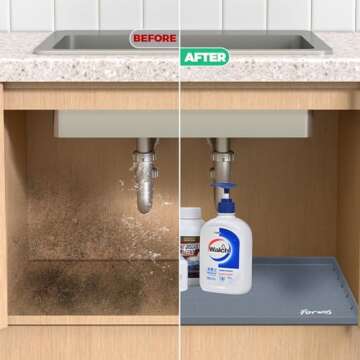 FORWOS Waterproof Under Sink Mat 34" x 22", Silicone Cabinet Liner, Rubber Protector for Kitchen and Bathroom, Keeps Cabinets Clean, Dry, and Organized (Grey)