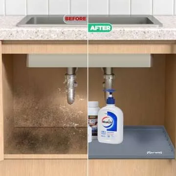 FORWOS Waterproof Under Sink Mat 34" x 22", Silicone Cabinet Liner, Rubber Protector for Kitchen and Bathroom, Keeps Cabinets Clean, Dry, and Organized (Grey)