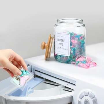 Laundry Pods Container With Airtight Bamboo Lid,Glass Jars for Laundry Room Organization Jar. Dishwa...