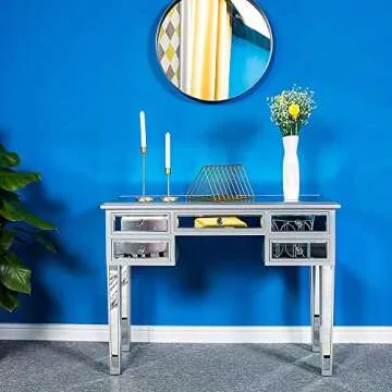 Bonnlo Mirrored Vanity Table with 5 Drawers Silver Console Table for Entryway Modern Sofa Table, Silver
