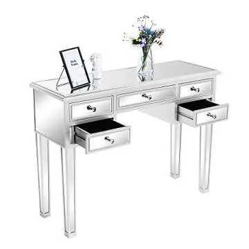 Bonnlo Mirrored Vanity Table with 5 Drawers Silver Console Table for Entryway Modern Sofa Table, Silver