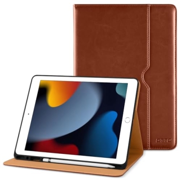 DTTO Premium Leather Folio Case for iPad 10.2-Inch with Pencil Holder and Smart Cover