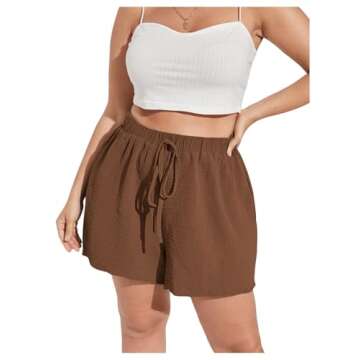 MakeMeChic Women's Plus Size Casual 2 Piece Outfits Long Sleeve Button Down Blouse and Shorts Set Brown 2XL