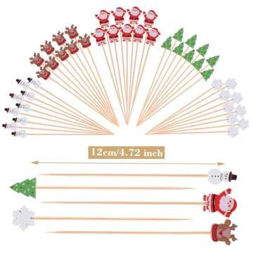 JtmyAota 100 Pack Christmas Toothpicks for Appetizers, 4.7 Inch Natural Bamboo Cocktail Picks for Ca...