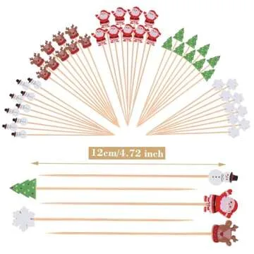 JtmyAota 100 Pack Christmas Toothpicks for Appetizers, 4.7 Inch Natural Bamboo Cocktail Picks for Ca...