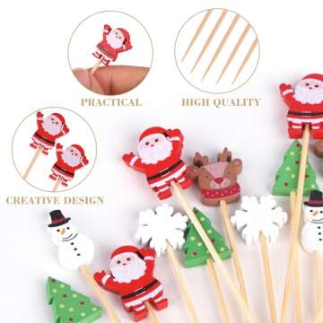 JtmyAota 100 Pack Christmas Toothpicks - Natural Bamboo Delight