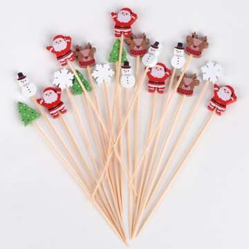 JtmyAota 100 Pack Christmas Toothpicks - Natural Bamboo Delight