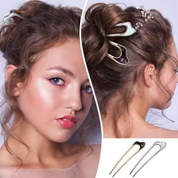 8 Pieces U Shaped Hair Pins French Pins Metal U Vintage Fork Hair Pin for Buns Women Girls Hairstyle Accessories(Cute Patterns)