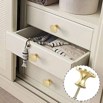 HWAQHDYL 6 pcs Decorative Clovers Cabinet Knobs Gold Knobs Cabinet Dresser Drawer Kitchen Furniture Cupboard Wardrobe Door Pull Handles Modern Hardware Handle (Gold)