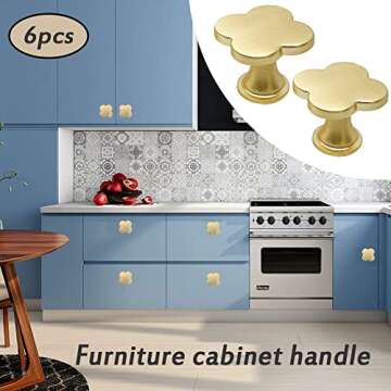 HWAQHDYL 6 pcs Decorative Clovers Cabinet Knobs Gold Knobs Cabinet Dresser Drawer Kitchen Furniture Cupboard Wardrobe Door Pull Handles Modern Hardware Handle (Gold)