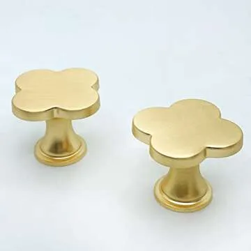 HWAQHDYL 6 pcs Decorative Clovers Cabinet Knobs Gold Knobs Cabinet Dresser Drawer Kitchen Furniture Cupboard Wardrobe Door Pull Handles Modern Hardware Handle (Gold)
