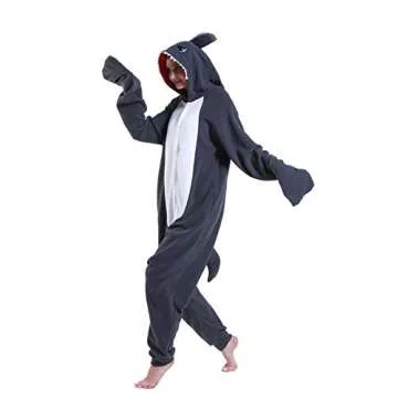 dressfan Unisex Adult Animal Grey Shark Onesie Cosplay Costume Halloween Christmas Family Couple Paj...
