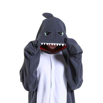 dressfan Unisex Adult Animal Grey Shark Onesie Cosplay Costume Halloween Christmas Family Couple Pajamas for Women Men,S