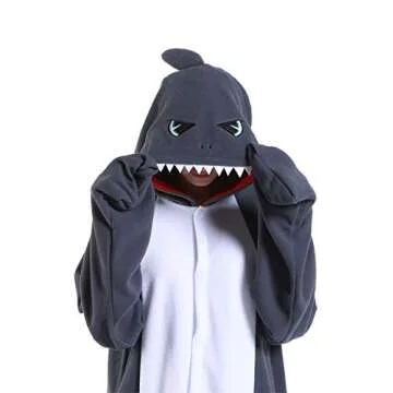 dressfan Unisex Adult Animal Grey Shark Onesie Cosplay Costume Halloween Christmas Family Couple Pajamas for Women Men,S