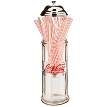 Tablecraft Coca-Cola Glass Straw Dispenser With Metal Lid