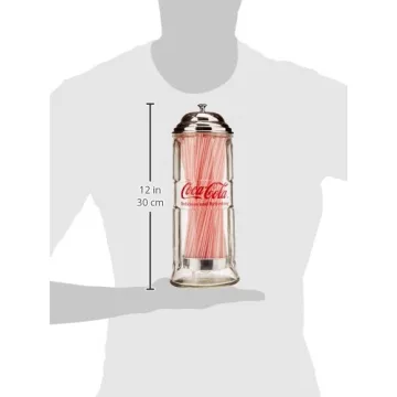 Tablecraft Coca-Cola Glass Straw Dispenser With Metal Lid