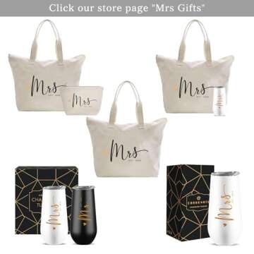 CARAKNOTS Mrs. Bag 2024 Future Mrs Bride Gifts for Wedding Engagement Bachelorette Party Honeymoon Bridal Shower Gifts for Bride to Be Tote Canvas Cotton Beach Shoulder Bag with Zipper and Pocket