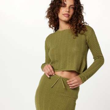 The Drop Women's Makayla Crochet Midi Skirt, Olive Oil, S